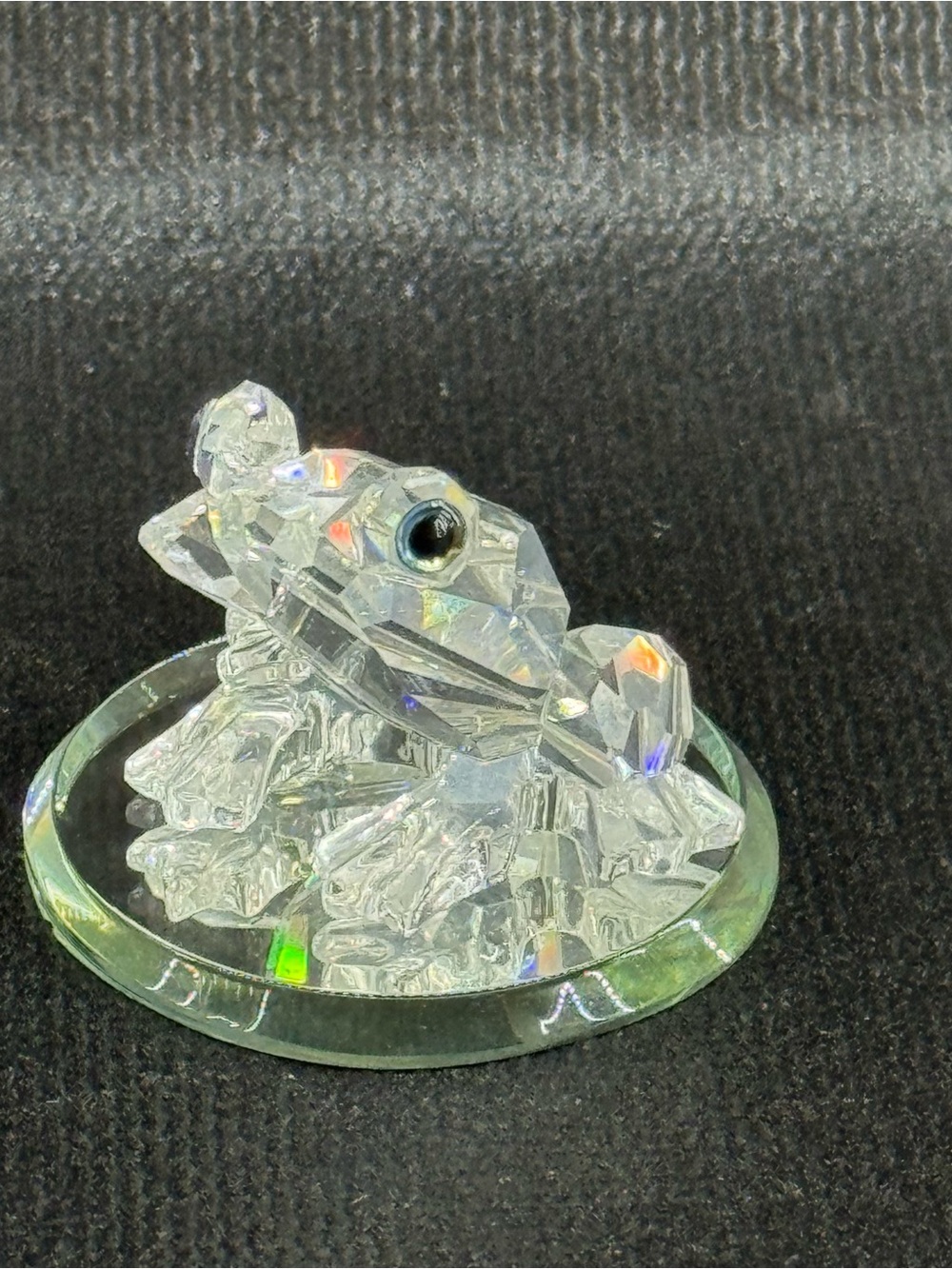 Swarovski Crystal Frog Figurine Miniature Faceted Frog w/ Black Eyes